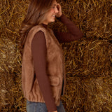 EUGENIA BROWN FAUX FUR SLEEVELESS JACKET