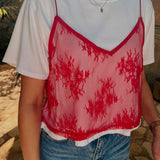 CHIAPAS WHITE T-SHIRT WITH RED LACE