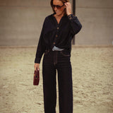 DARK BLUE DENIM BUTTON BLOUSE 3252