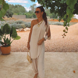 MARISOL ECRU ONE SHOULDER JUMPSUIT