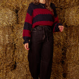 SERENNA DARK BLUE/BORDEAUX STRIPED KNIT SWEATER