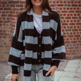 LOST IN THE CITY BROWN/LIGHT BLUE CARDIGAN WITH SCARF