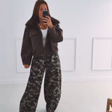 LILIANA COFFEE BROWN FAUX FUR COLLAR JACKET