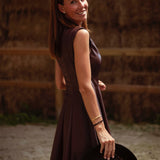 LORETTA BROWN PEPLUM LEATHER DRESS