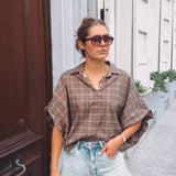IDRA GREEN/BROWN CHECKERED BLOUSE