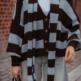 LOST IN THE CITY BROWN/LIGHT BLUE CARDIGAN WITH SCARF