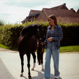 VICTORIA DARK BLUE CHECKERED BLOUSE