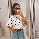 LENA ECRU  POLKADOTS CROPPED T-SHIRT