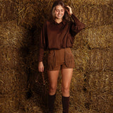 EDNA CAMEL SUEDE FRINGE SHORT