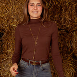 LILIBETH BROWN LONGSLEEVE TURTLENECK SHIRT