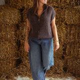 AURIELLE BROWN KNITTED ZIP SWEATER