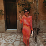 NOCHE ORANGE/PINK CROCHET DRESS