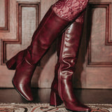 FESTIVE BORDEAUX LEATHER HEEL BOOTS