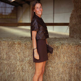 JAMIE BROWN LEATHER BUTTON BLOUSE