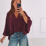 KAREN BORDEAUX V-NECK SWEATER