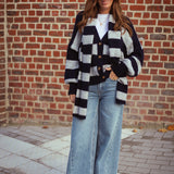 LOST IN THE CITY DARK BLUE/GREY CARDIGAN WITH SCARF