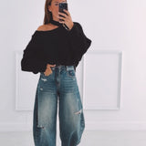 FALL IS COMING BLACK CUT-OUT SWEATER