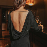 HOLLY SHINE BLACK RHINESTONE OPEN BACK BLOUSE