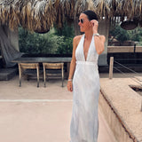 CHAMSA CHIC LIGHT BLUE HALTER DRESS