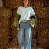 FREYA GREY SWEATER / OLIVE GREEN SLEEVES