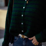 POMELINE DARK GREEN STRIPED CARDIGAN