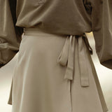 SHELBY KAKI SATIN WRAP SKIRT