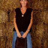 RAINELLE BROWN SLEEVELESS CARDIGAN