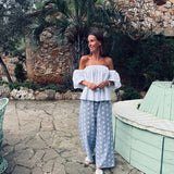NAVARRA BLUE CHECKERED FLOWER PANTS