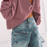 OLIVIA BORDEAUX STRIPED OPEN BACK SWEATER