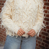 FIONA ECRU FRINGE SWEATER