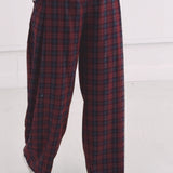 MALIA BORDEAUX/DARK BLUE CHECKERED PANTS