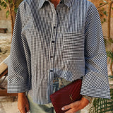 VAMONOS DARK BLUE CHECKERED BLOUSE