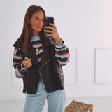 JUNA LIGHT BLUE/BROWN STRIPED SWEATER