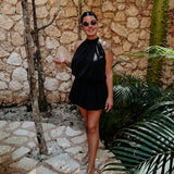 RAFAELA BLACK HALTER DRESS