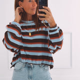 JUNA LIGHT BLUE/BROWN STRIPED SWEATER
