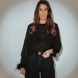 BORN TO PARTY BLACK FEATHER BLOUSE