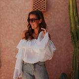 FARASHA WHITE LAYER OFF SHOULDER BLOUSE