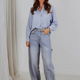 LOVE YOU MORE BLUE/WHITE STRIPED BLOUSE