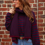 LOTTIE BORDEAUX/DARK BLUE STRIPED SCARF