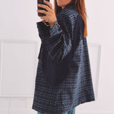 JOLENE DARK BLUE CHECKERED FRINGE BLAZER