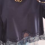 INEZ DARK BLUE LONGSLEEVE SHIRT WITH LACE