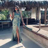 MUNIRA SAGE ONE SHOULDER DRESS
