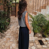 EULALIA DARK BLUE CHECKERED TOP
