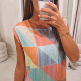 EVI GEOMETRIC PRINT MULTICOLOR CROCHET DRESS