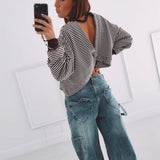 OLIVIA BROWN STRIPED OPEN BACK SWEATER