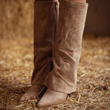 LIZZIE BEIGE SUEDE FOLD OVER BOOTS
