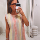 EVI YELLOW/PINK STRIPED PRINT CROCHET DRESS