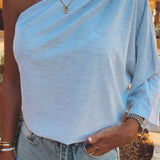 ILIANA GREY ONE SHOULDER BLOUSE