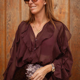 HESPER BROWN RUFFLE BLOUSE