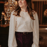 SHIMMER GROOVE BEIGE SEQUIN BLOUSE